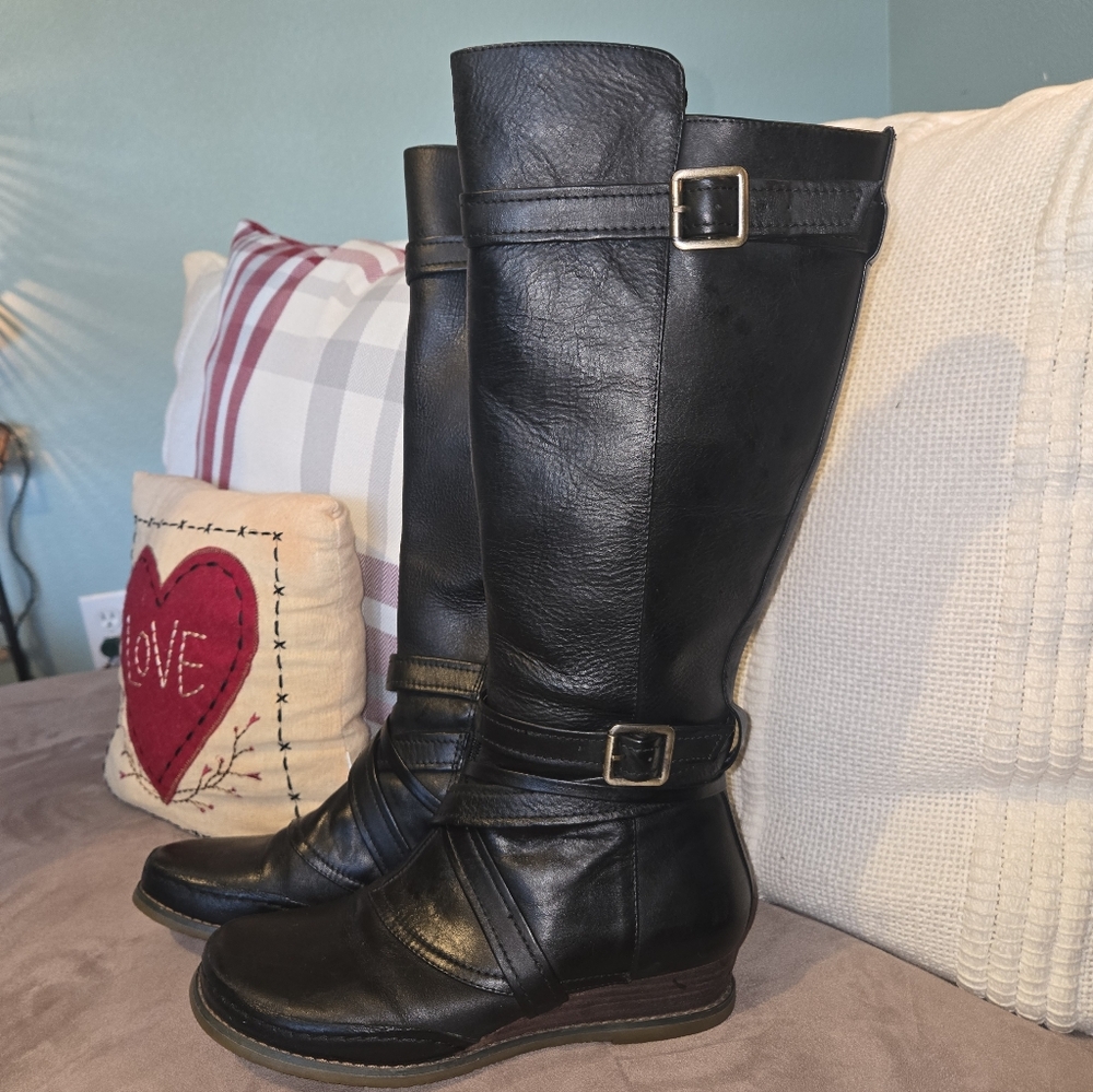 Women's Miz Mooz Pauline black leather classic knee-high riding boots 
